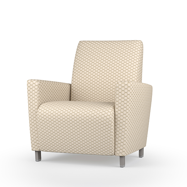 Integra Seating, Reef Upholstered Arm Chair with metal legs. Available with tapered or straight back in 24 and 44