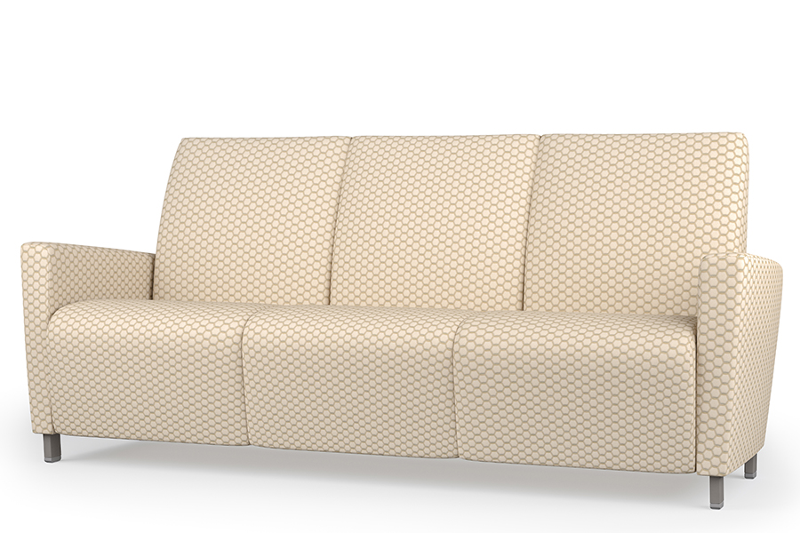 Integra Seating, Reef Upholstered Arm Sofa with metal legs. Can be specified with clean-out seat, arm caps, and ultra-strong