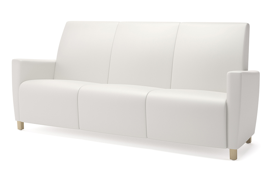 Integra Seating, Reef Upholstered Sofa with wood legs. Can be specified with clean-out seat, arm caps, and ultra-strong