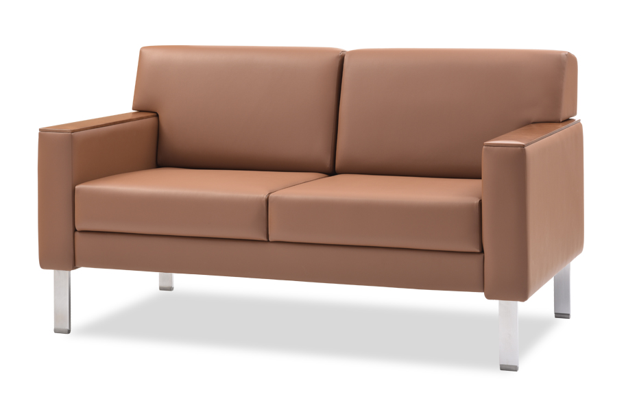 Après Settee with Bar Legs & Wood Arm Caps