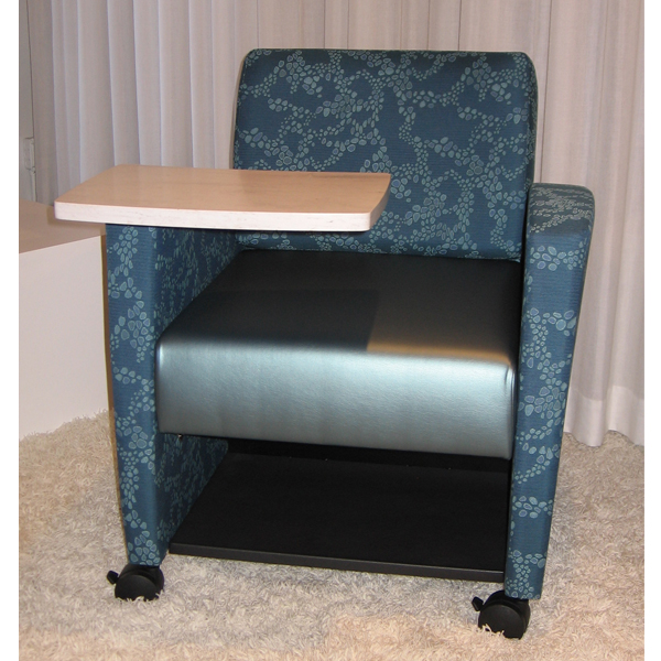 Tria Uph. Arm Chair with SS Tablet, Shelf, Casters