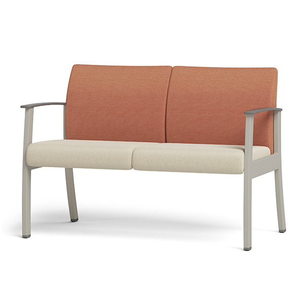 Integra Seating, Low Tide - Metal Settee. Features solid surface arm caps, clean-out, wall-saver design and wear-point seat