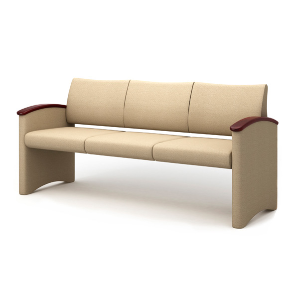 Integra Seating, Pyxis P3 Contemporary Panel Arm Sofa. Features clean-out design. Can be specified with brushed aluminum nave