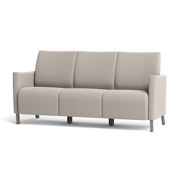 Integra Seating, Marina Upholstered Arm Sofa with metal legs. Features a cove wipe-out for cleanability. Arm caps and