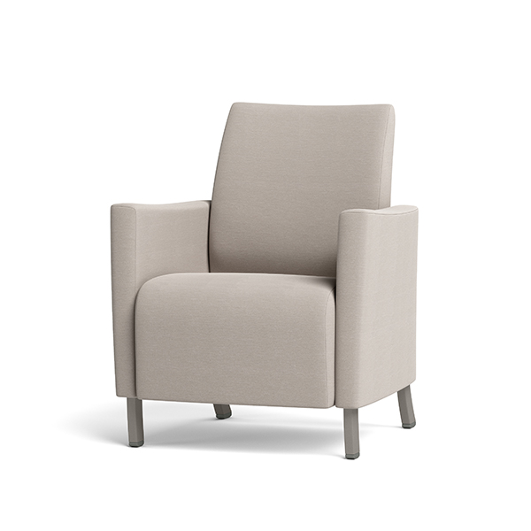 Integra Seating, Marina Upholstered Arm Chair with metal legs. Features a cove wipe-out for cleanability. Available in